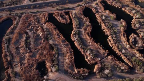 aerial view of wastewater treatment location and preserve, sedona wetlands, arizona usa, drone shot