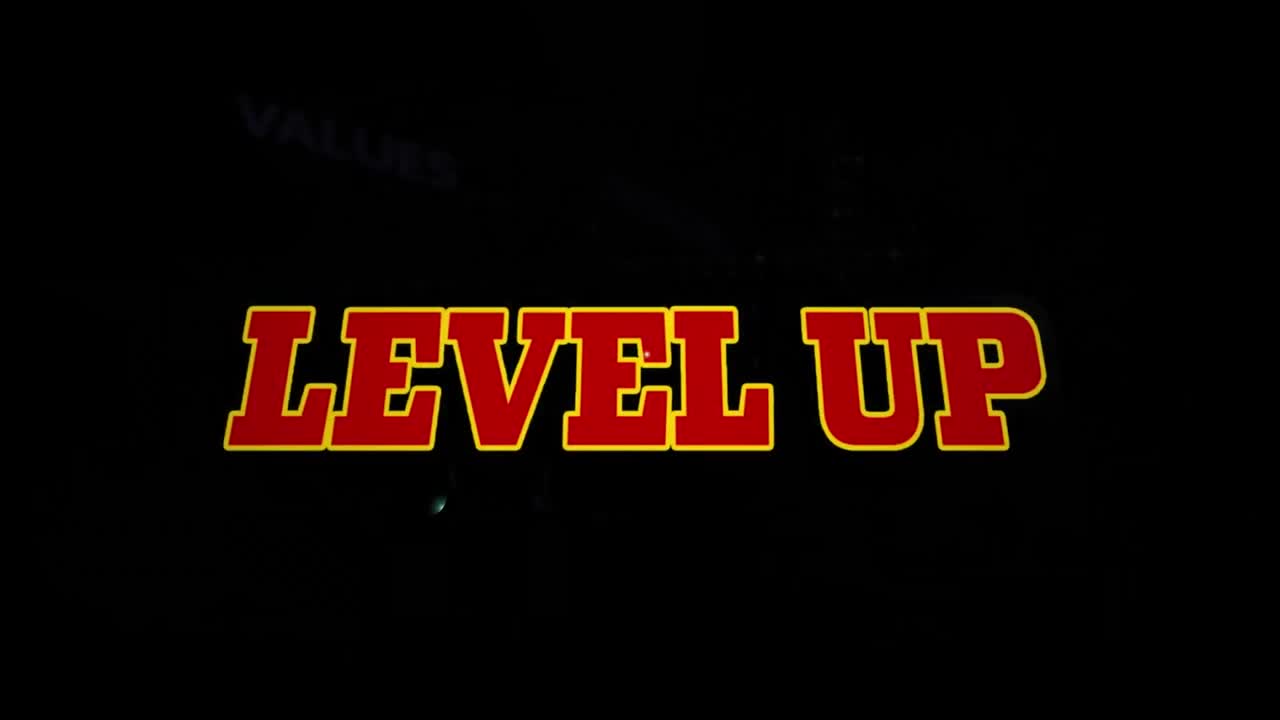 Animation of level up text on black background