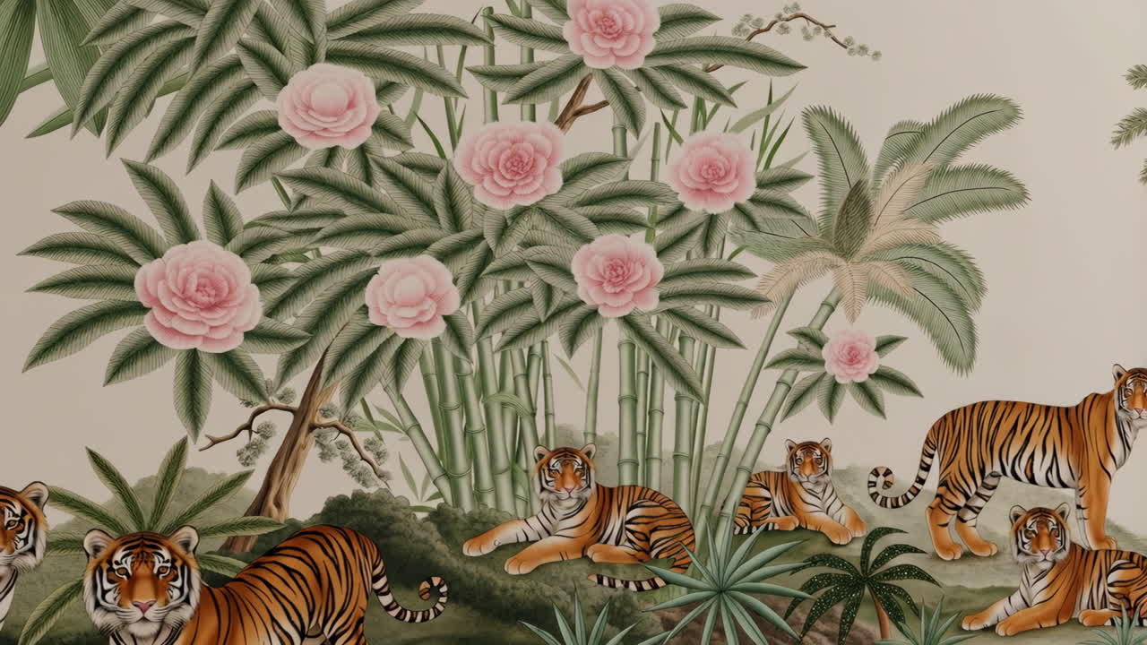 Tigers in a floral jungle
