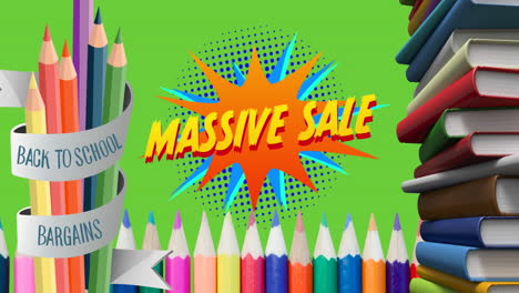 de vuelta a las ofertas de la escuela venta masiva gráfico en fondo verde