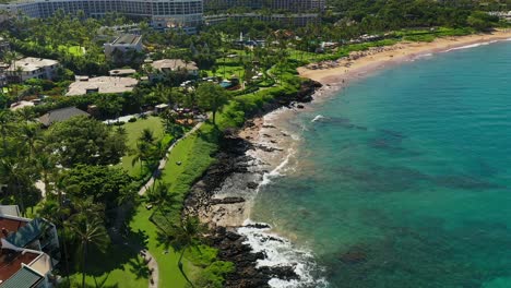 aerial approach of wailea beach in maui hawaii