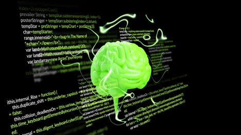 Animation-of-human-brain-and-data-processing-over-black-background