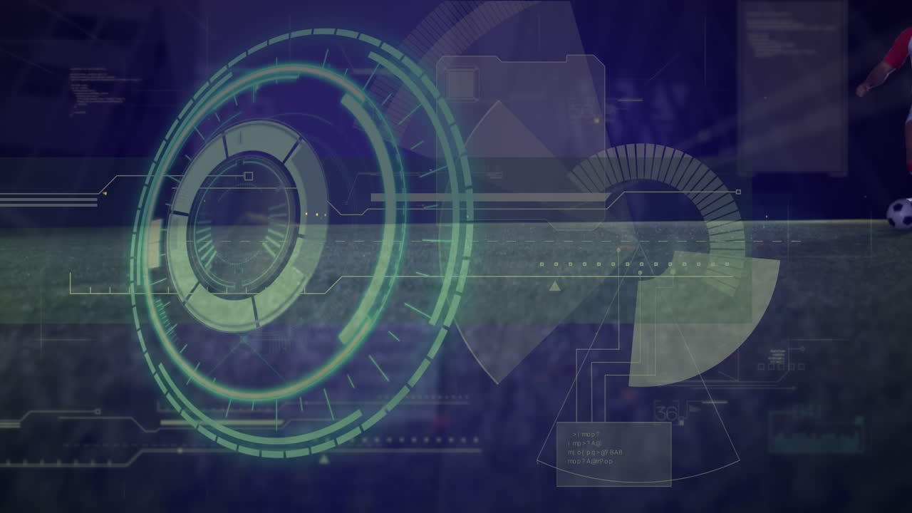animación del procesamiento de datos con escaneo de alcance sobre diversos jugadores de fútbol