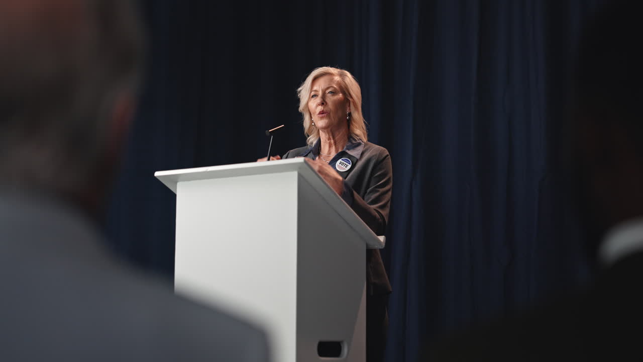 Woman giving a speech at a political rally