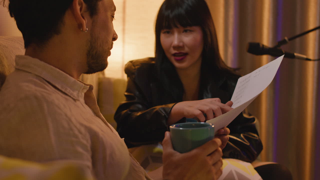 Podcast recording with two people