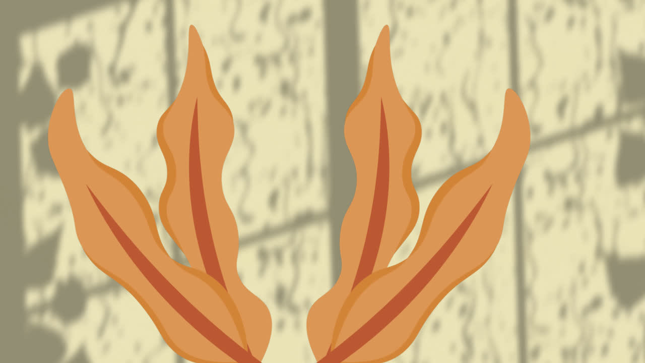 노란색 배경에 있는 잎과 창문 그림자 위의 식물의 애니메이션