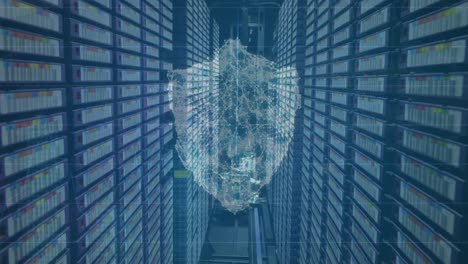 animation of shield and data processing over computer servers