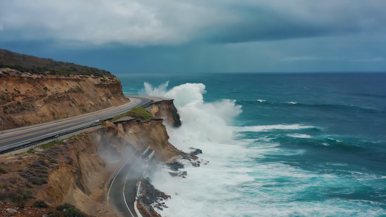 Waves crashing on highway