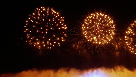 coloridos fuegos artificiales explotando en el cielo nocturno. celebraciones y eventos en colores brillantes.