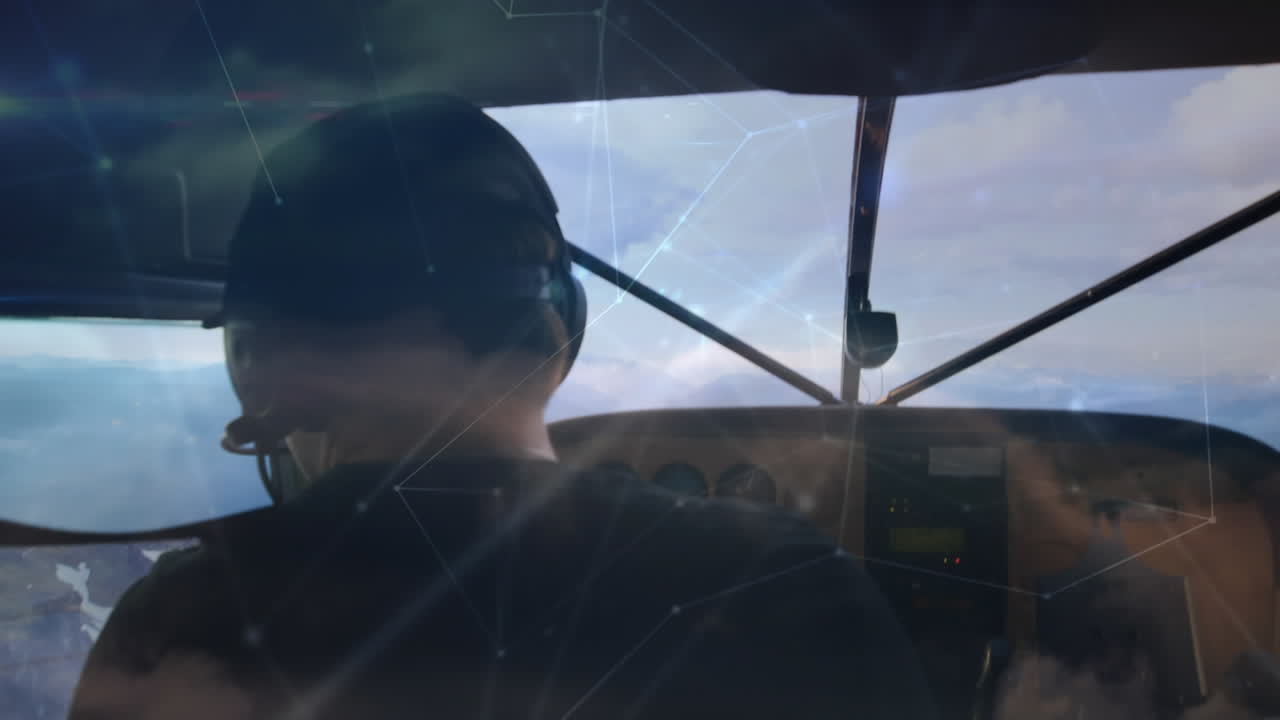 개인 항공기를 조종하는 백인 조종사에 대한 연결 네트워크