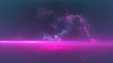 glowing pink rays of light and blue and pink nebula moving in the night sky