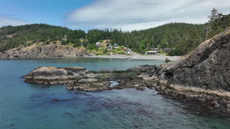 drone shot of the protected tidal pools at rosario beach in washington state