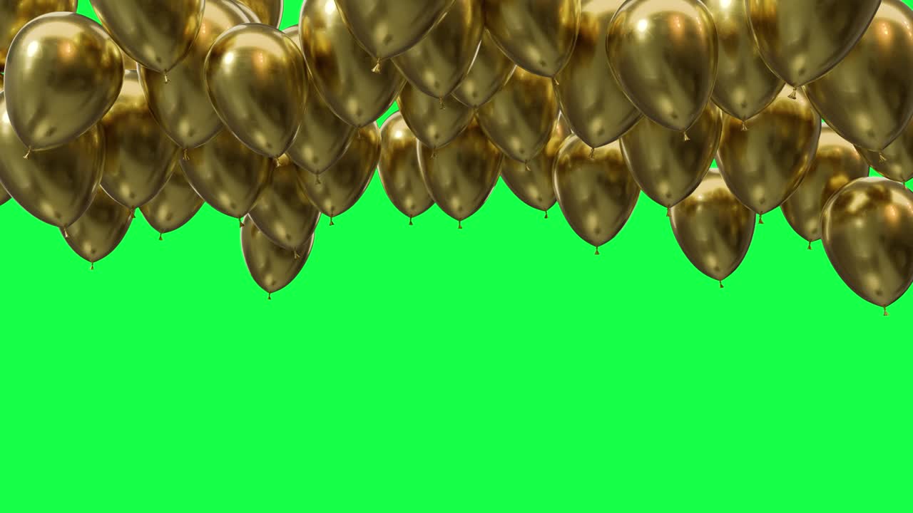 globos dorados en el techo sobre un fondo de pantalla verde