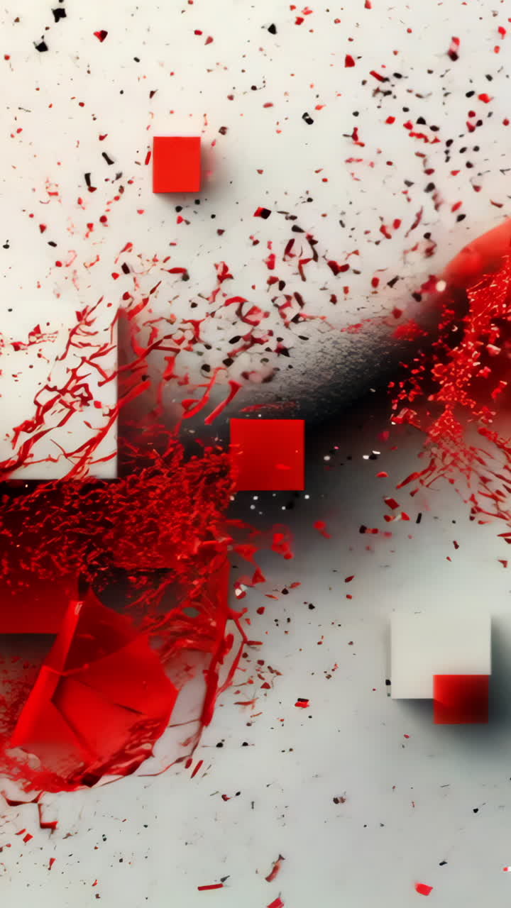 A white background with red and black squares. The squares are arranged in a way that they look like they are moving in a wave. The image has a dynamic and energetic feel to it, as if it is in motion