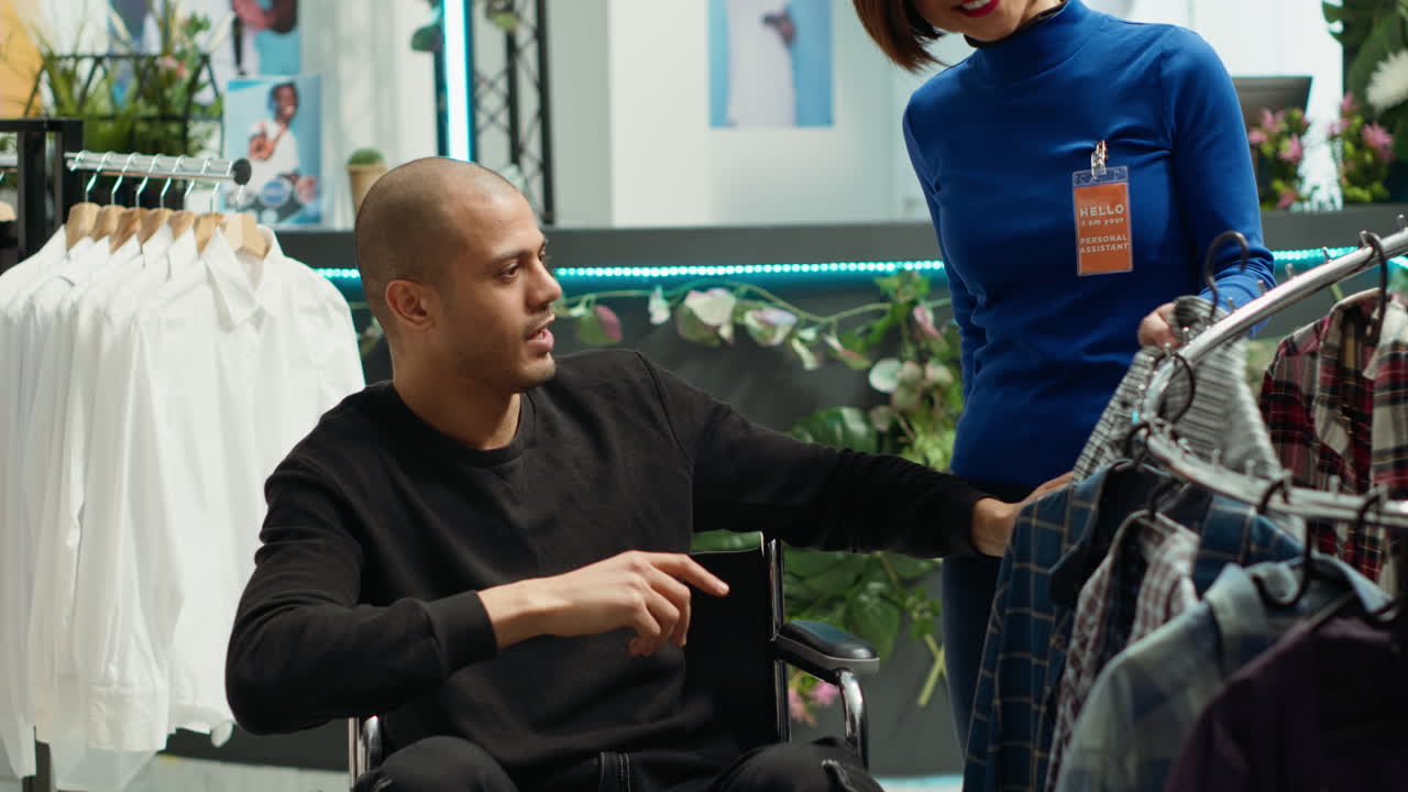 Person in Wheelchair Shopping for Clothes with Assistance