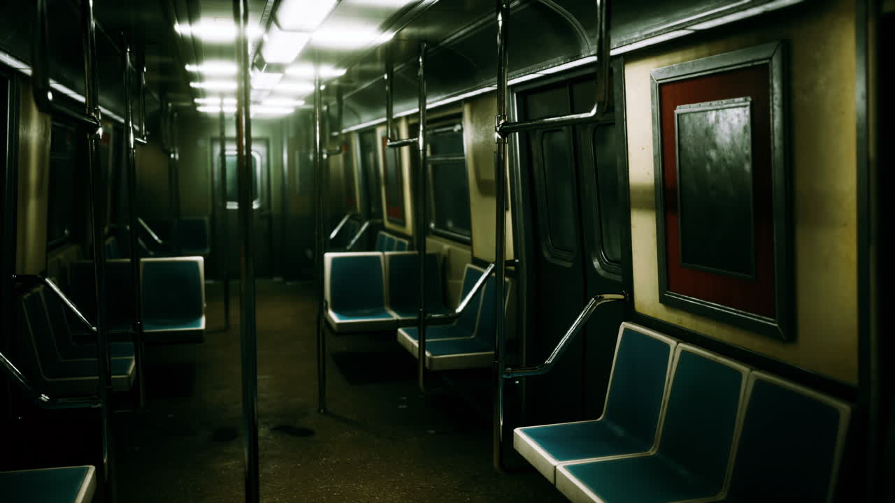 지하철 승용차는 도시에서 코로나바이러스 발병으로 인해 비어 있습니다.
