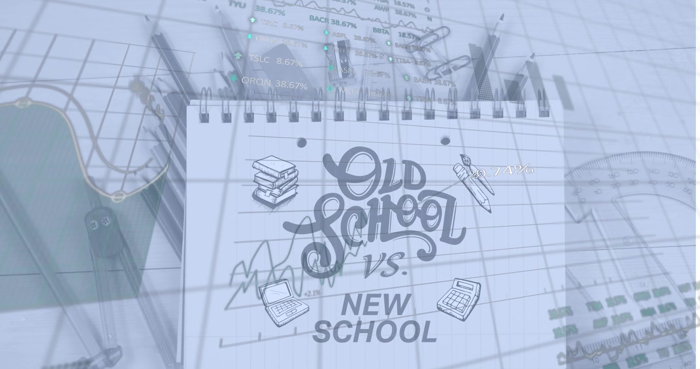 Old School Versus New School Concept with Financial Data Overlay