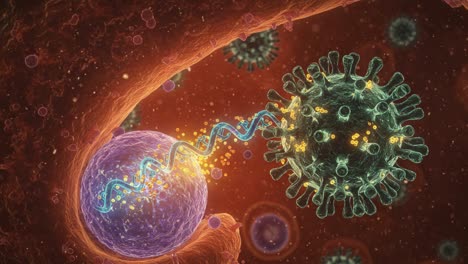 microscopic interaction between virus and host cell: visualizing viral entry and genetic material transfer illustrated in stunning detail