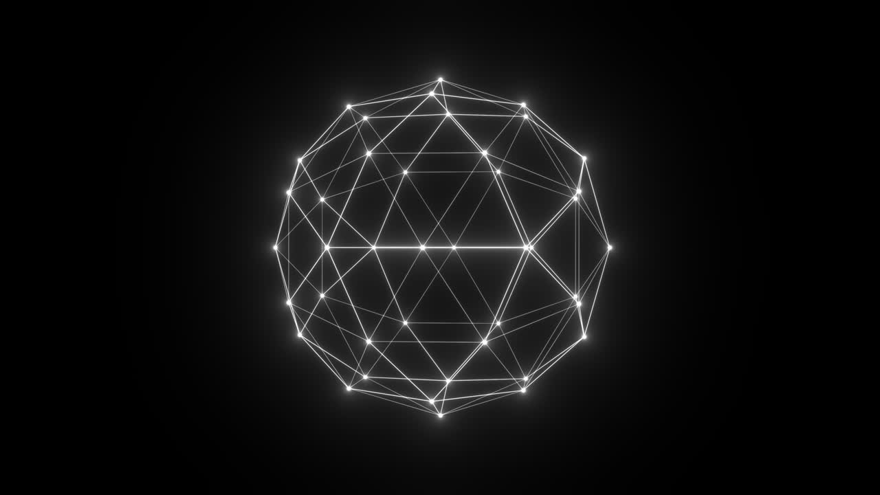 기술적 플렉서스 구 모양: 선과 점, 후드, 푸이 요소, 기하학적 배경, 루프.