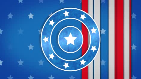 animation of blue circles with stars over stripes and stars on blue background