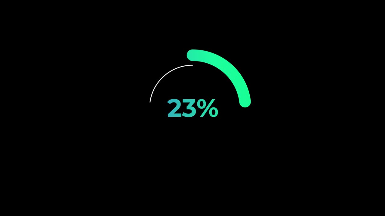 círculo porcentaje de carga transferencia descarga animación 0-25% en el efecto de la ciencia verde.