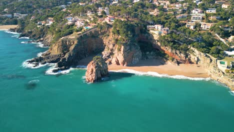 Illa-Roja-impressive-aerial-views-of-Isla-Roja-beach,-on-the-Costa-Brava-of-Girona,-beach,-nudist-naturist,-Begur-aerial-images,-without-people