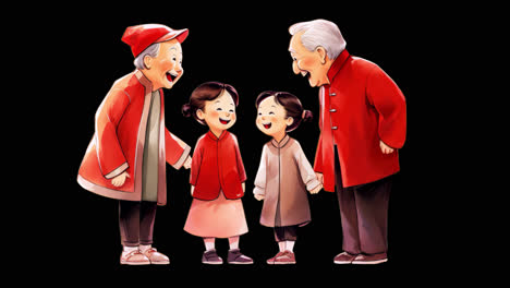 Happy family celebrating together animation isolated asset, transparent 4K video, alpha channel