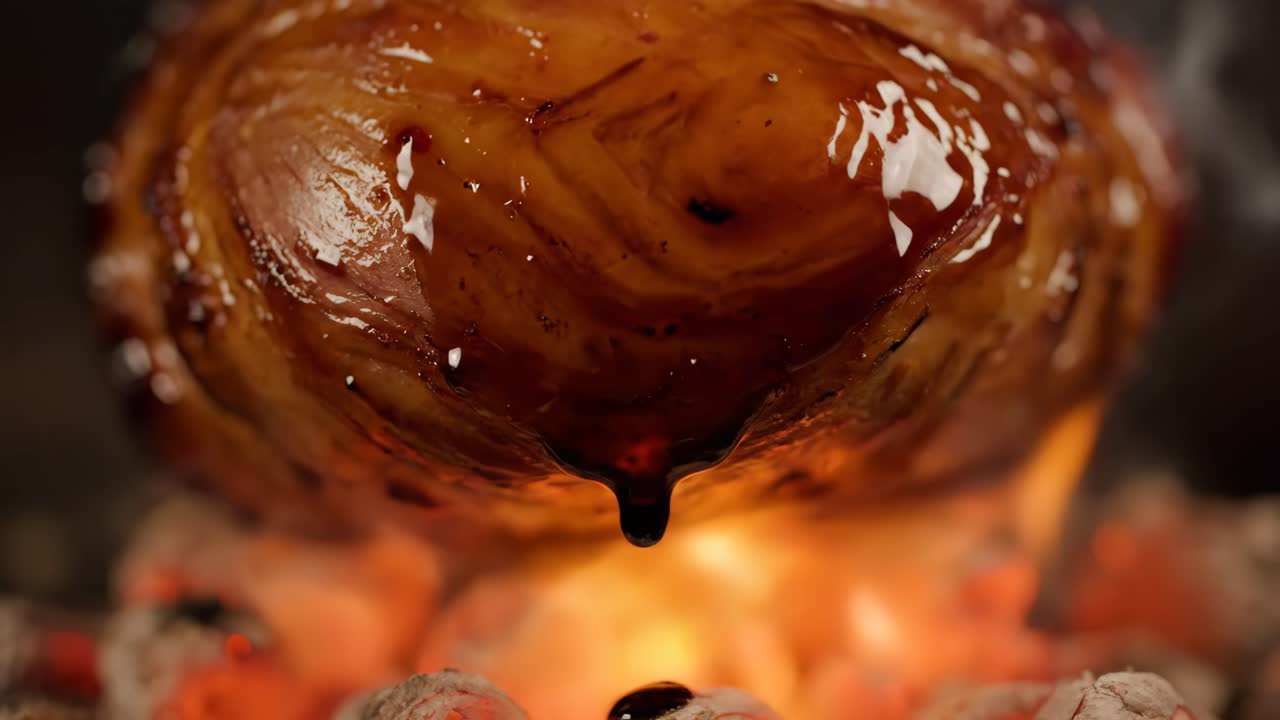 Delicious Grilled Meat with Sauce on Charcoal