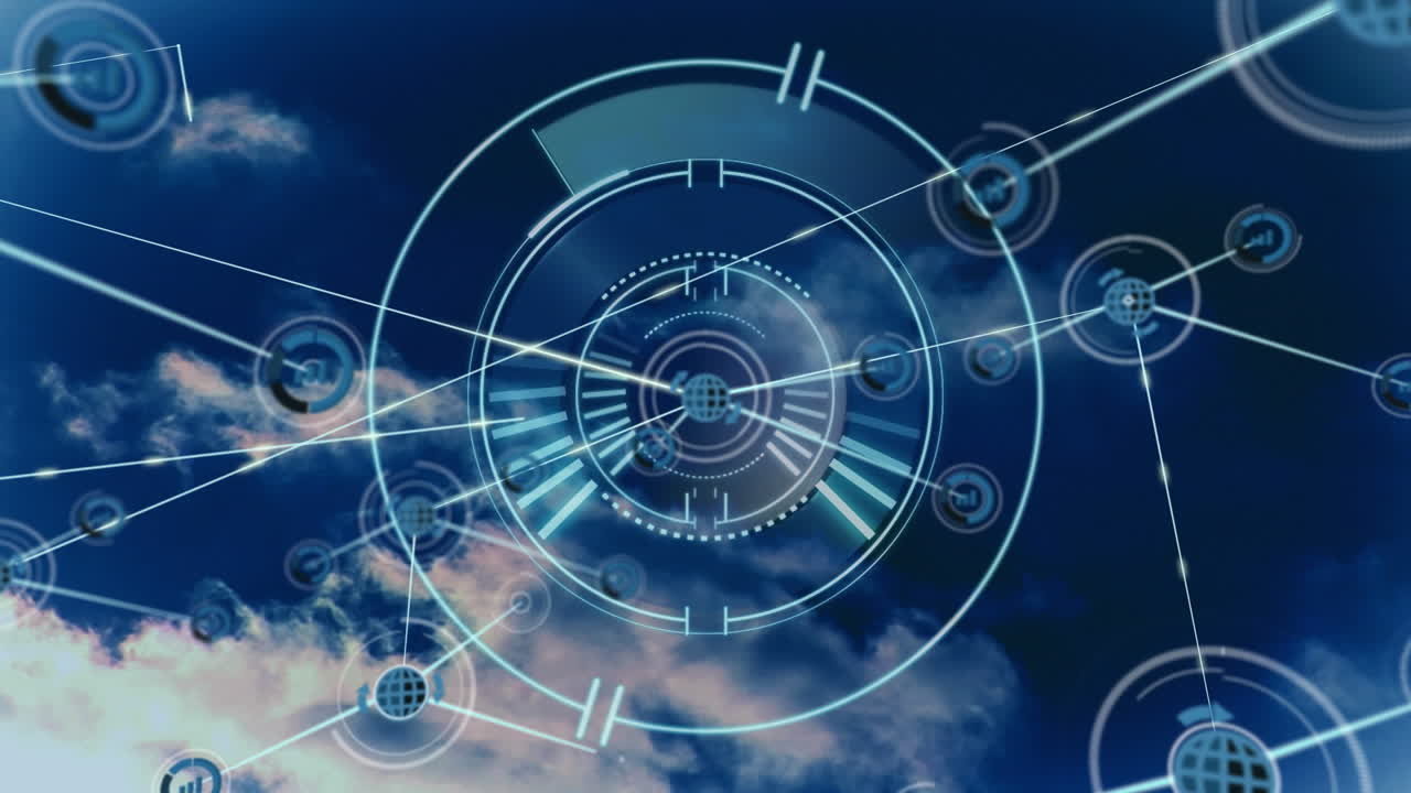 animación de la red de conexiones con iconos sobre el escaneo de alcance