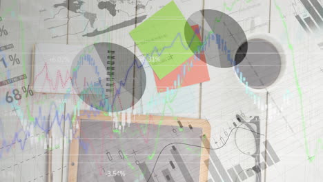 animation of financial data processing over tablet on desk