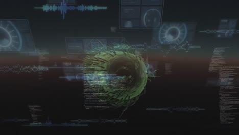 animation of covid 19 cells over people walking down the street