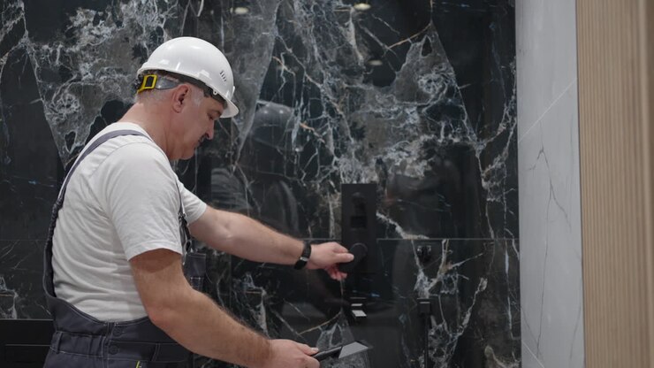 Adjustment and adjustment of the shower head in the bathroom after installation by a plumber