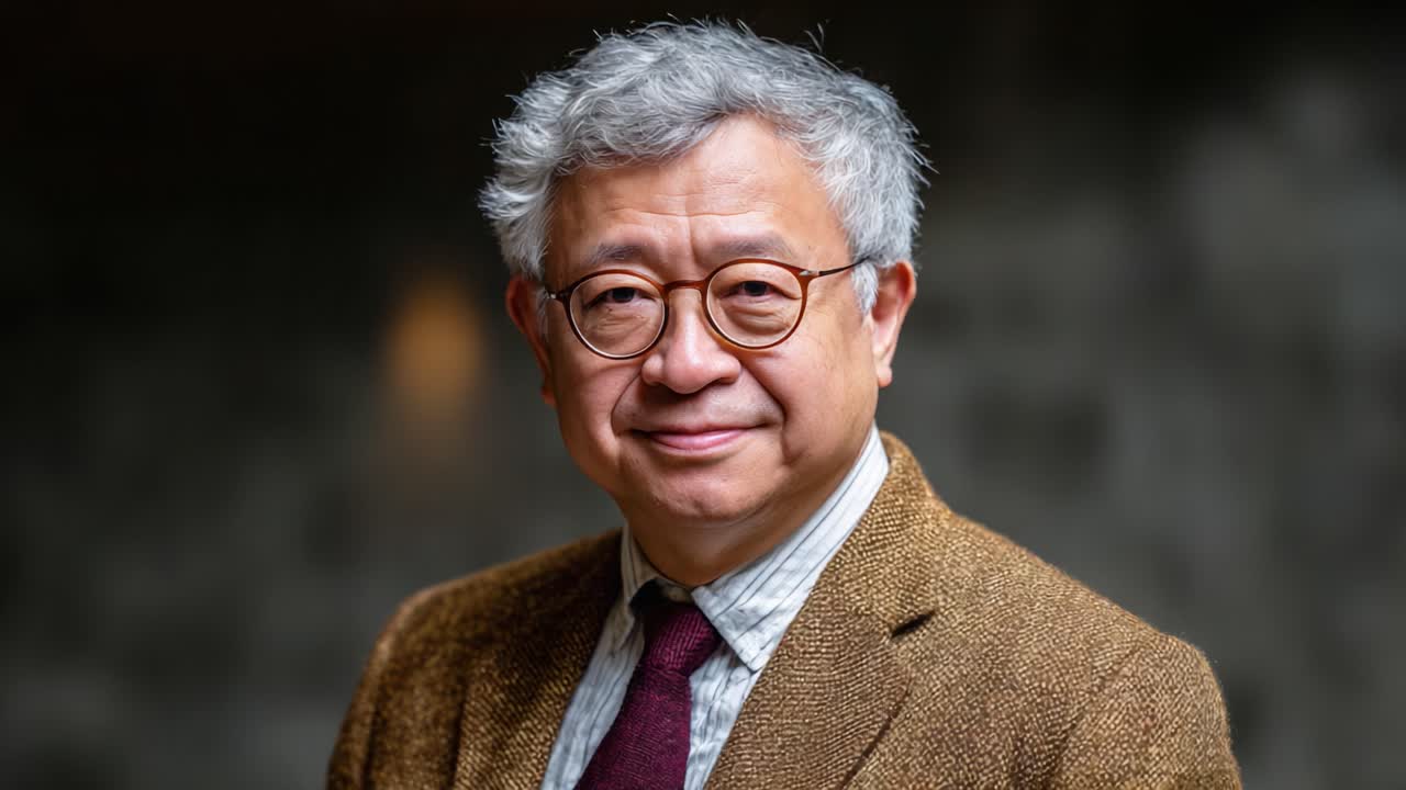 A Distinguished Gentleman in a Stylish Brown Tweed Jacket, Portraying Confidence and Wisdom in a Warm Atmosphere Against a Softly Blurred Background