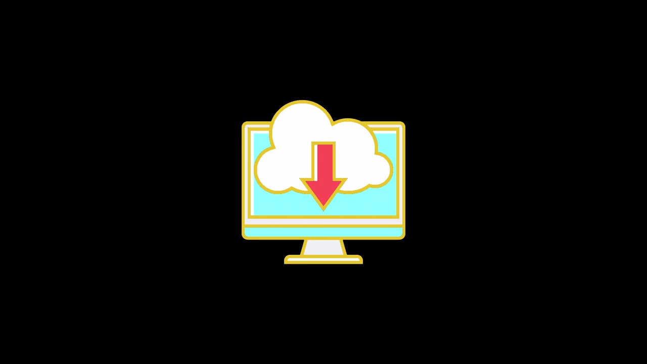Animated Computer Monitor Downloading Data from Cloud
