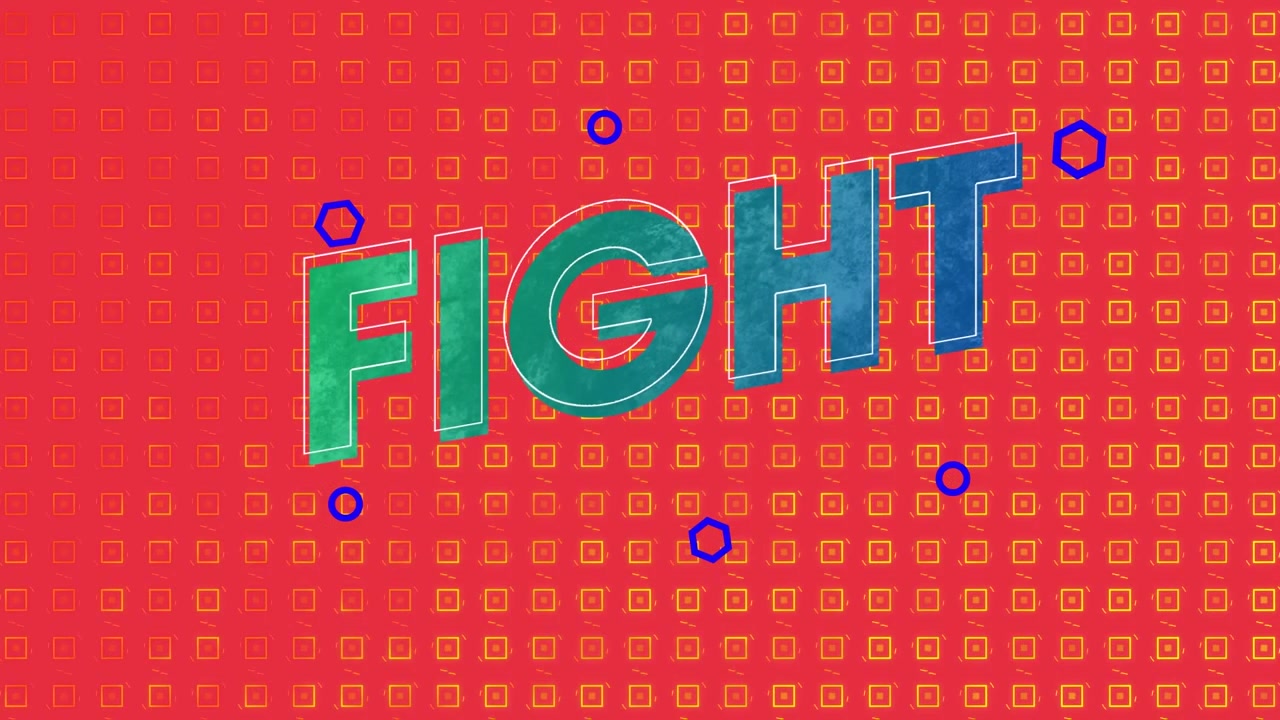 Animazione del testo 'fight' su forme