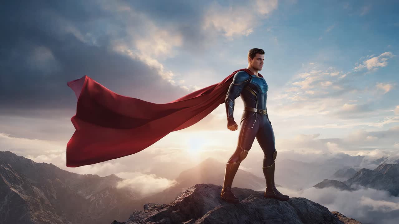 Superman standing on a mountain
