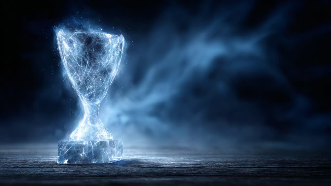 A Stunning Ethereal Trophy Glows with Cosmic Energy in an Enigmatic Atmosphere, Symbolizing Achievement, Triumph, and the Pursuit of Excellence