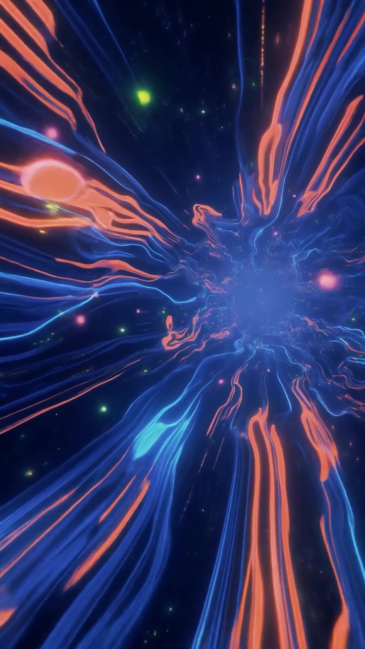Abstract Tunnel of Glowing Blue and Orange Light Streaks