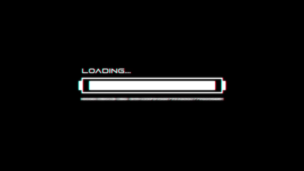 Digital Glitch Loading Bar Animation with Progress Indicator on Black Background