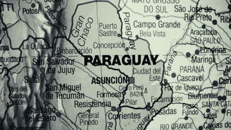 a close-up view of a map showing paraguay and surrounding south american countries
