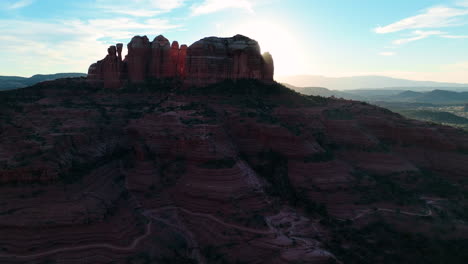 red rock landscape of sedona arizona at sunset - aerial drone shot