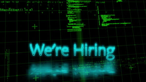 We''re-Hiring-text-animation-over-green-coding-and-grid-background