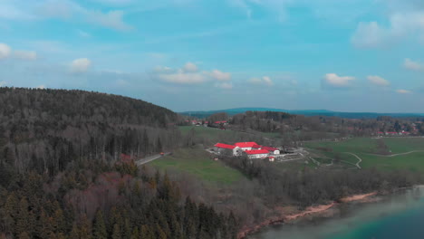 Slow-Aerial-Pan,-Showing-Gut-Kaltenbrunn-Near-Gmund-And-The-Tegernsee-From-Above