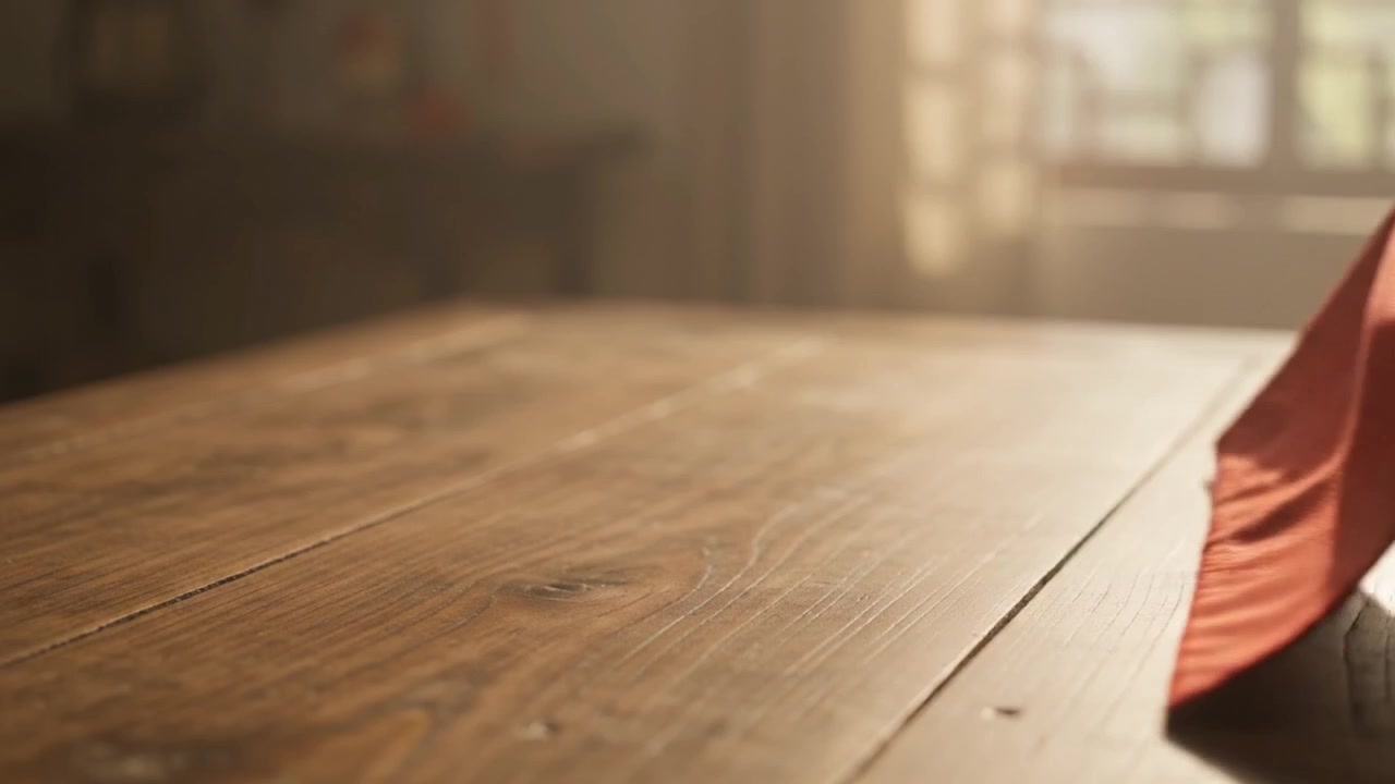Person Placing Traditional Red Chinese Table Runner on Wooden Table