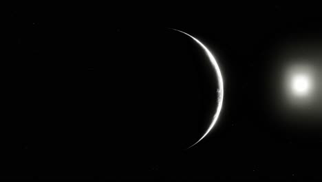 la vista desde la luna del sol y el planeta tierra mientras orbita en la mitad de la luna