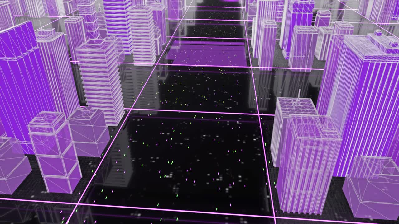 미래의 와이어 프레임 도시 풍경