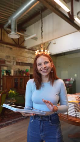 woman using tablet in a modern office space