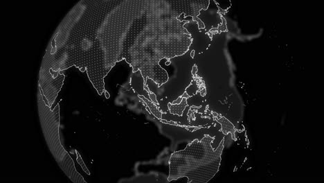 malaysia country alpha for editing data analysis technology globe rotating, cinematic video showcases a digital globe rotating, zooming in on malaysia country alpha for editing template