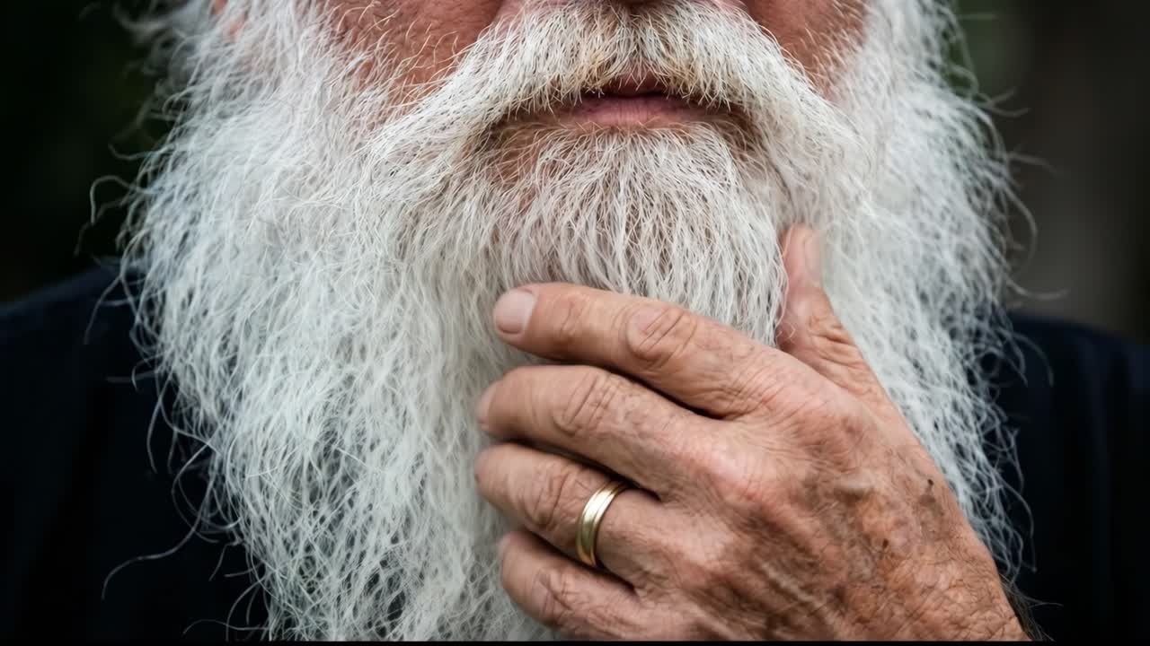 Nærbillede af ældre mand, der stryger sit hvide skæg