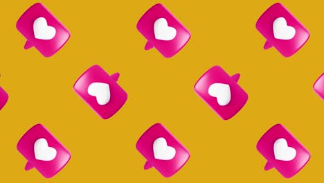 pink heart like icons pattern on mustard background